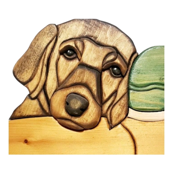 Lab And Duck Wood Intarsia Wall Hanging  Handcrafted Scroll Saw Art. - Picture 3 of 11